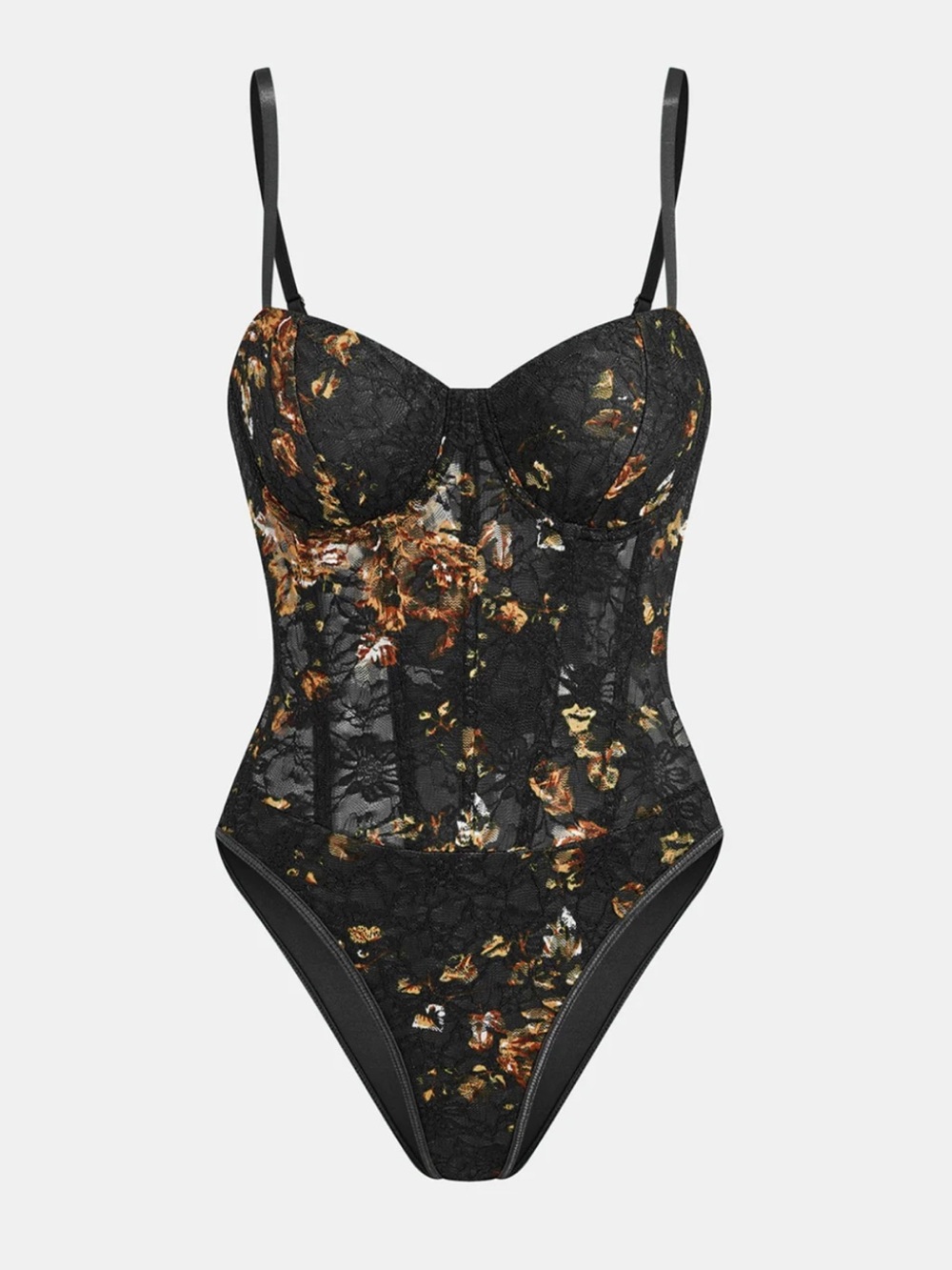 NWT Commense Black Floral Lace Bodysuit